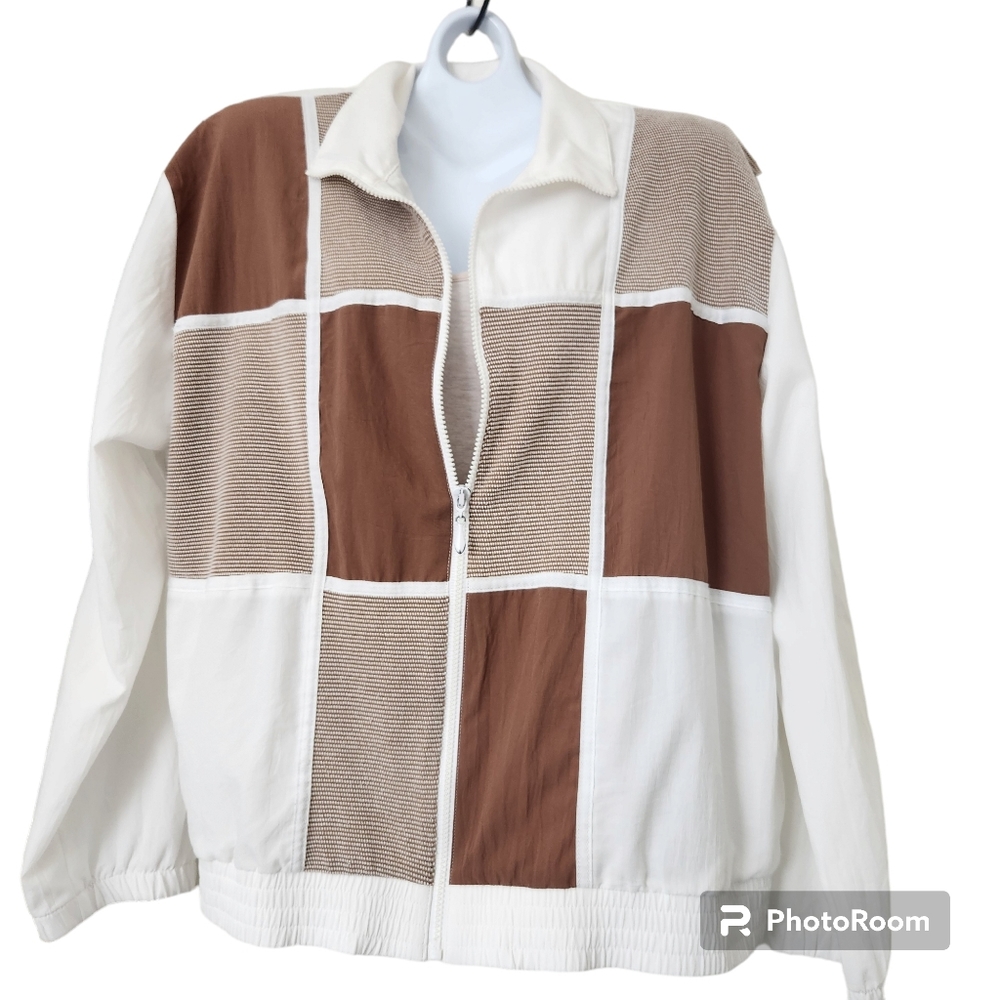 Teddi Soft Neutral Toned Color Block Lightweight Windbreaker Full Zip Jacket  XL